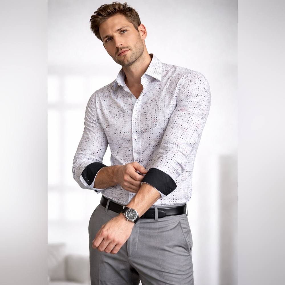 Albertini Luxury Metallic Print Dress Shirt NWT Men - Picture 2 of 10